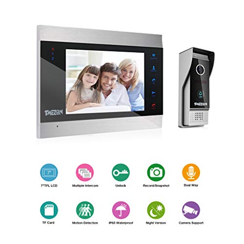 TMEZON Video Door Phone Doorbell Intercom System,Door Entry System with 7 Inch 1-Monitor 1-Camera For 1-Family house,Touch Button, Night Vision,Support Automatically Snapshot/Recording